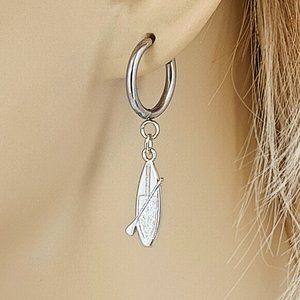Stand Up Paddle Board Sterling Silver, Stainless 16mm Huggie Earrings SUP 2246HE